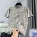 Men's Clothing Men's Summer Fashion Light Luxury Tie Dye Letter Embroidery Short Sleeve T-Shirt Simple Patchwork Cool Versatile Crew Neck Top_viptrois.com