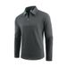 "Men's Long-Sleeve POLO Shirt – Japanese Retro Linen-Blend Top With Stripe Pattern, Breathable & Anti-Bacterial (6 Sizes, Black/Khaki/Dark Gray)"_viptrois.com
