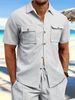 Men's Clothing Summer European And American Men's Waffle Short Sleeved Casual Solid Color Lapel Button Pocket Versatile Shirt_viptrois.com