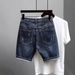 Men's Clothing New Men's Denim Shorts Loose Fashion Brand Five Point Mid Length Pants Trendy Hole Elastic Breeches_viptrois.com