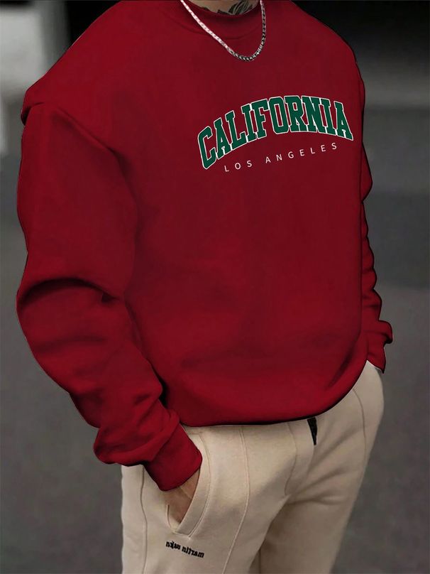 Men's Loose Casual Fashion Classic California Letter Pattern Printed Round Neck Long Sleeved Sportswear For Autumn And Winter_viptrois.com