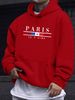 Men's Autumn And Winter Casual Fashionable Loose Hooded Sweatshirt With Parisian Letter Pattern Printed Warm Long Sleeved Pullover_viptrois.com