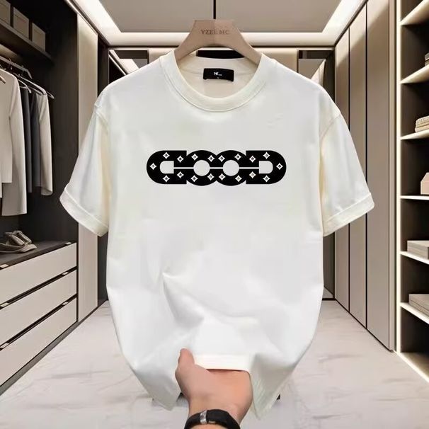 Men's Clothing Pure Cotton Summer Letter Print Short Sleeved T Shirt Simple Top Men's T Shirt Loose Half Sleeved Bottoming Shirt Trendy Brand_viptrois.com