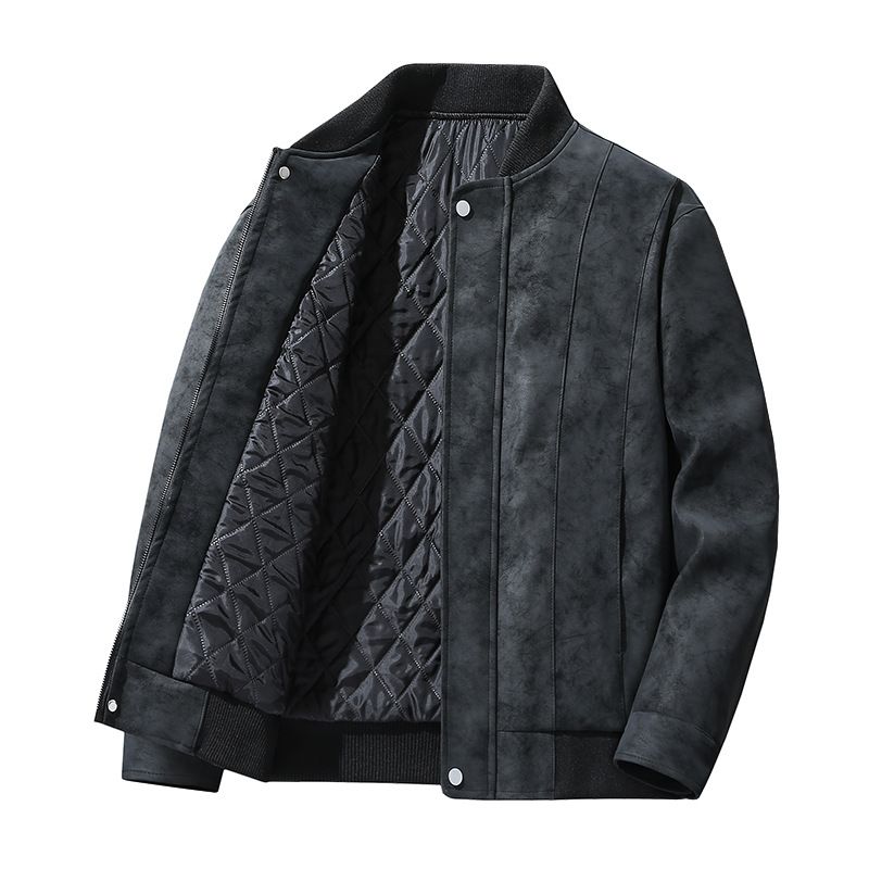 Thickened Padded Lapel Trend Cross Border Trend Brand Hong Kong Style Fashion Men's Leather Jacket Youth Jacket Casual Top Coat_viptrois.com