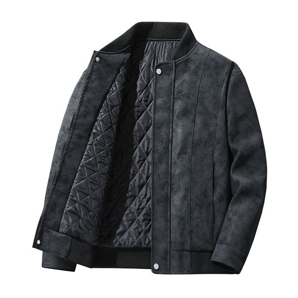 Thickened Padded Lapel Trend Cross Border Trend Brand Hong Kong Style Fashion Men's Leather Jacket Youth Jacket Casual Top Coat_viptrois.com