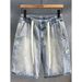 Men's Retro Style Washed Light Colored Cargo Denim Shorts Elastic Waist Loose Fit Straight Leg Five Point Mid Length Trendy Pants_viptrois.com