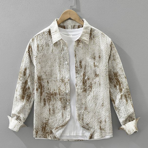 Trendy Printed Long Sleeved Shirt For Men, Fashionable And Versatile, Artistic And Casual Loose Top_viptrois.com