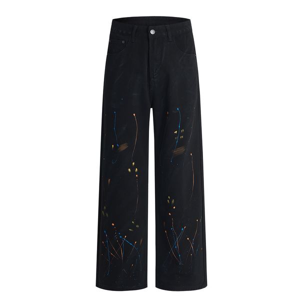 Punk Wasteland Ink Splash Spray Paint Jeans Men's High Street Trend Niche Loose Casual Straight Long Pants Design Sense_viptrois.com