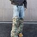 Men's Clothing High Street Stitching Camouflage Jeans Two Piece Distressed Washed Hip Hop Trend Personality Straight Trousers_viptrois.com