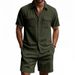 New Summer European And American Casual Corduroy Double Pocket Shirt, Short Sleeves And Shorts Two-piece Set For Men_viptrois.com