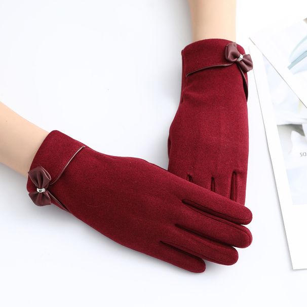 Gentle Bow Winter Driving Gloves Women's Warm Riding Windproof Velvet Touchscreen Electric Vehicle_viptrois.com