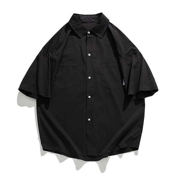 Hanlu Japanese Style Retro Solid Color Pocket Short Sleeve Men's Spring Summer Loose Trendy Brand Workwear Shirt Jacket_viptrois.com
