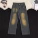 Men's Clothing Retro Straight Jeans For Men And Women Loose Wide Leg Tie Dyed Flared Trousers_viptrois.com