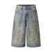 Men's Clothing Street Personality Ink Splash White Dot Distressed Wide Leg Jeans Washed Distressed Loose Embroidered Wide Leg Pants_viptrois.com