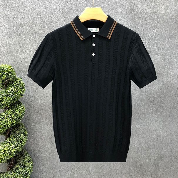 Men's High End Light Luxury Knitted Polo Shirt Short Sleeved Ice Silk Collar Solid Color New Summer Style T-Shirt_viptrois.com