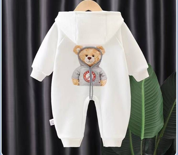 Newborn Baby Spring And Autumn Long Sleeved Sweatshirt With Bear Hood, Cute And Super Cute One Piece Romper, Outdoor Clothes And Crawling Clothes_viptrois.com