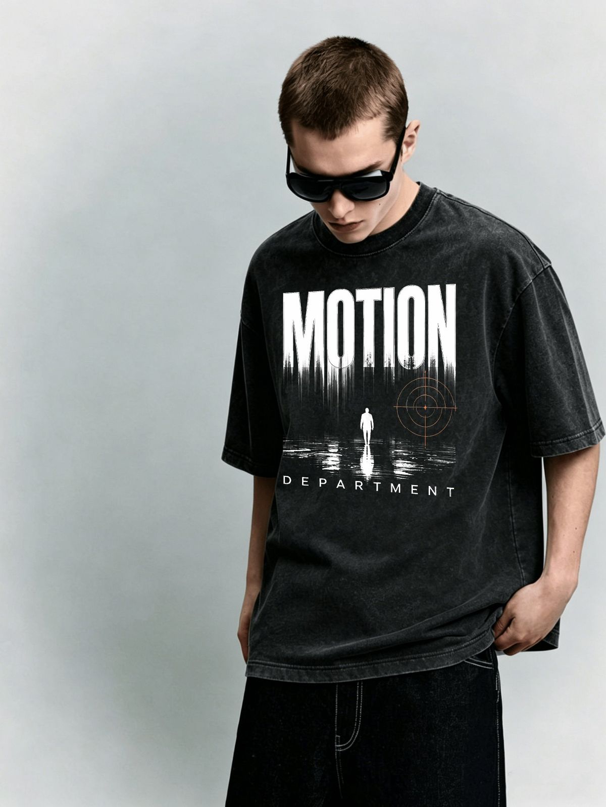 Silhouette Bullseye Motion Heavyweight Washed Graphic T-Shirt Men's Oversized Streetwear Tee_viptrois.com