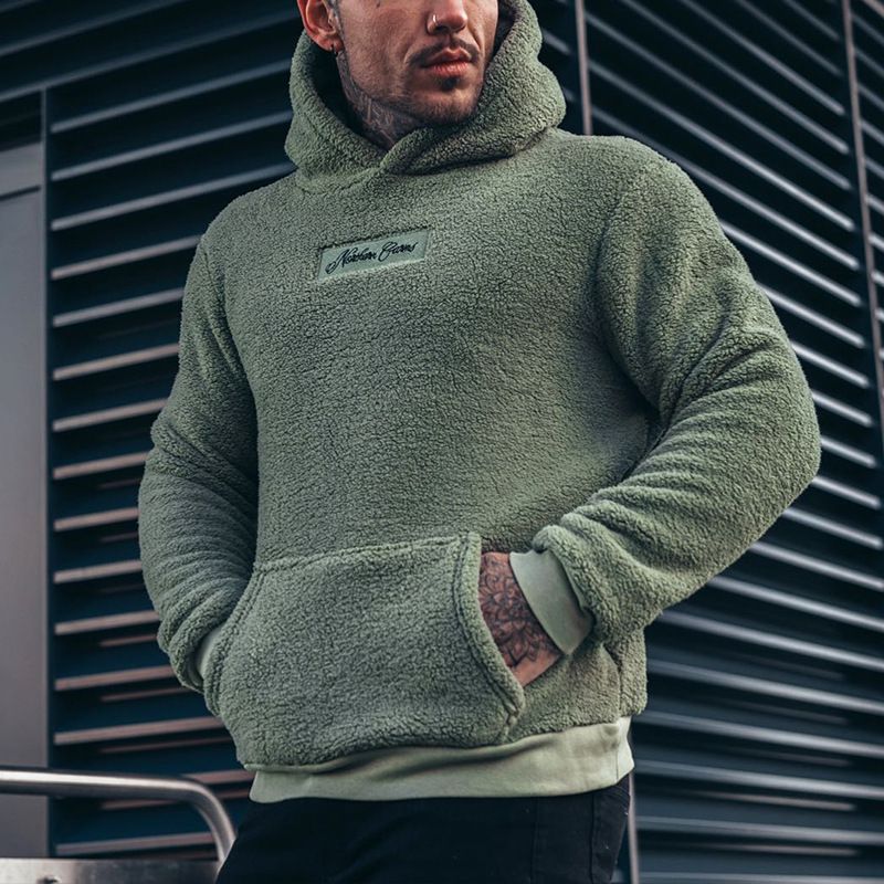 Men's Clothing Sweatshirt Solid Color Coat Autumn And Winter New Hooded Top Plush Sweatshirt_viptrois.com