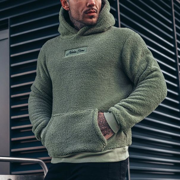 Men's Clothing Sweatshirt Solid Color Coat Autumn And Winter New Hooded Top Plush Sweatshirt_viptrois.com