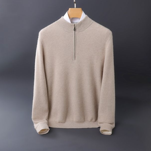 Thickened Cashmere Sweater Men's Cashmere Semi-turtleneck Zipper Sweater Youth Business Casual Top_viptrois.com