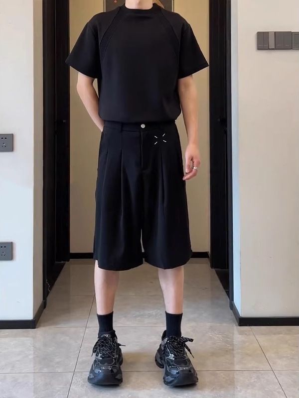 Men's Clothing Cleanfit Wide Leg Suit Shorts Men's Summer Drape High End Pants Straight Loose Five Or Six Points Breeches_viptrois.com