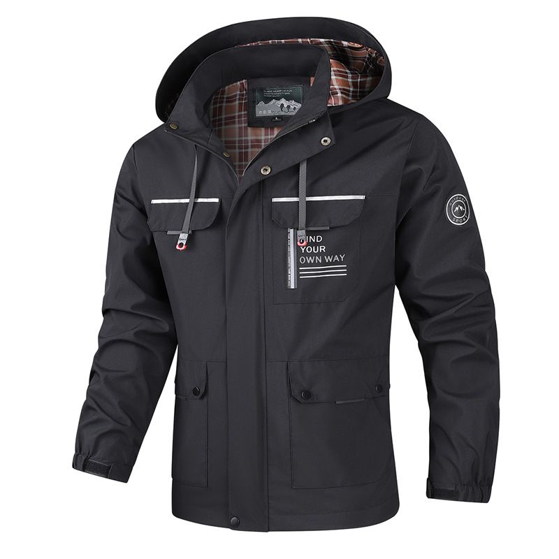 Men’s Detachable Hood Jacket – Lightweight Corduroy Zip-Up Coat With Utility Pockets (Black/Dark Green/Ivory/Burgundy, M-4XL EU Sizing)_viptrois.com