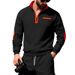 Men's Heavyweight Fleece-Lined Half-Zip Stand Collar Sweatshirt - Sporty Casual Pullover With Contrast Color Zipper Side Pockets,_viptrois.com