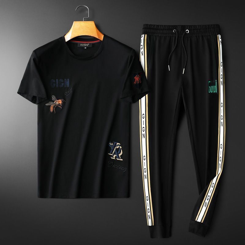 Men's breathable short sleeve T-shirt and trousers casual sports suit_viptrois.com