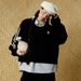 Two-Piece Vertical Striped Color Block Turn-Down Collar Pullover Sweatshirt Unisex Loose Casual Design Three-Stripe_viptrois.com