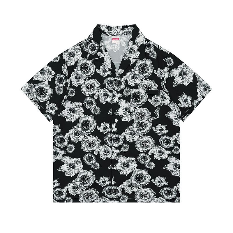 Beach Vacation Leisure Print Cuban Collar Tropical Style Flower Short Sleeved Ice Silk Quick Drying Shirt Trendy Brand 06C_viptrois.com