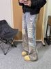 Men's Clothing Retro Two Piece Pants Design Advanced Camouflage Patchwork Jeans Cleanfit Straight Pants_viptrois.com