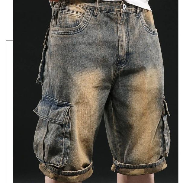 Men's Clothing Hip Hop Multi Pocket Workwear Seven Point Denim Shorts_viptrois.com