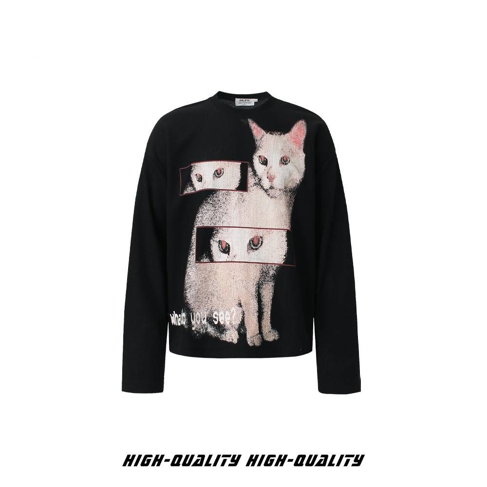 Oversized Unisex Hoodie With Dancing Cat Print - Cozy Long Sleeve Pullover For Autumn/Winter_viptrois.com