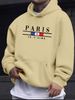 Men's Autumn And Winter Casual Fashionable Loose Hooded Sweatshirt With Parisian Letter Pattern Printed Warm Long Sleeved Pullover_viptrois.com
