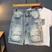 Men's Clothing Men's Retro Workwear Denim Shorts Heavyweight Washed Mid-Length Loose Straight Leg With Multiple Pockets Five Point Length_viptrois.com