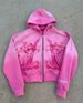 Men's Pink Cardigan Hooded Sweatshirt Jacket Hip Hop Rock American Printed Top Casual Streetwear_viptrois.com
