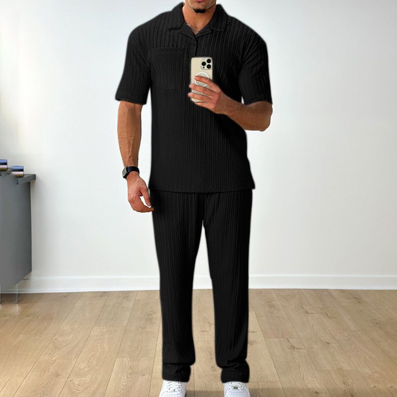 Men's Clothing Spring And Summer Fashion Casual Polo Short Sleeved Shirt And Trousers Two Piece Men's Suit_viptrois.com