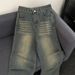 Petite American High Street Hot Girl Jeans For Autumn, Retro Loose Fit, Slimming, High Waisted Straight Leg Wide Leg Floor Length Pants_viptrois.com