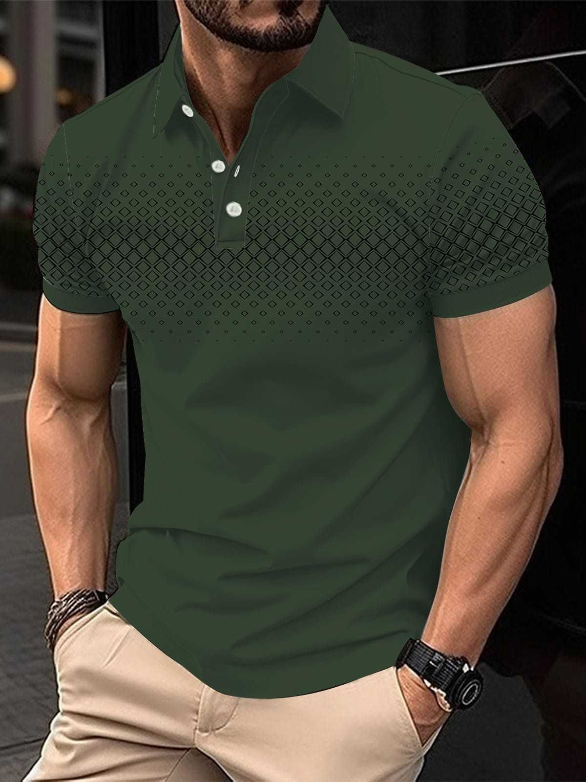 Men's Clothing New Men's Simple Casual Polo Shirt Youth Summer Button Plaid Print Polo Shirt Men_viptrois.com