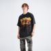 American Style Washed Vintage Flame Horse Print Drop Shoulder Loose Fit Couple T-Shirt Trend_viptrois.com