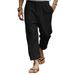Men's Clothing Trousers Summer Trousers Cotton And Linen Trousers Drawstring Elastic Waist Straight Solid Color Comfortable And Breathable_viptrois.com