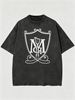 Vintage Washed Ornate Shield Harp MC Letter Crest Graphic 230g Cotton T-Shirt Men's Casual Streetwear Tee_viptrois.com