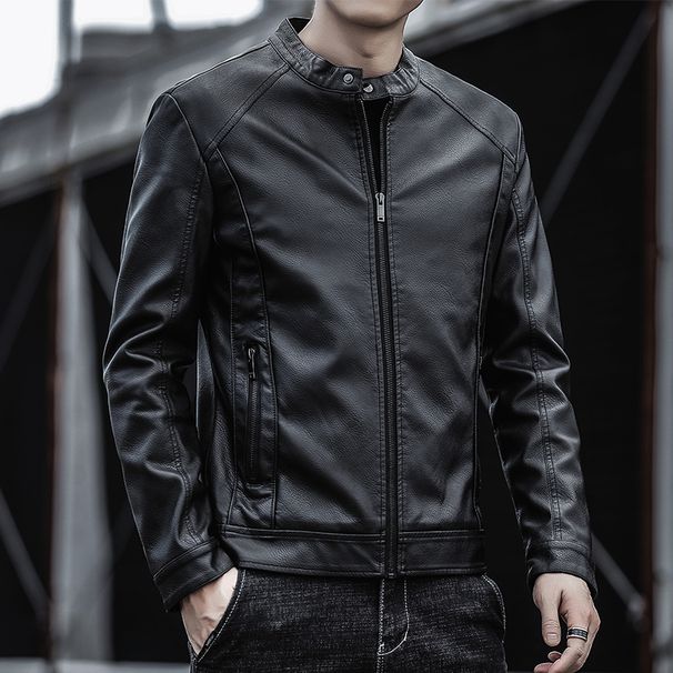 New Men's Motorcycle Leather Jacket Slim Men Leather Jacket Outer Wear Clothing For Male PU Leather Jackets Thin Business Jacket_viptrois.com