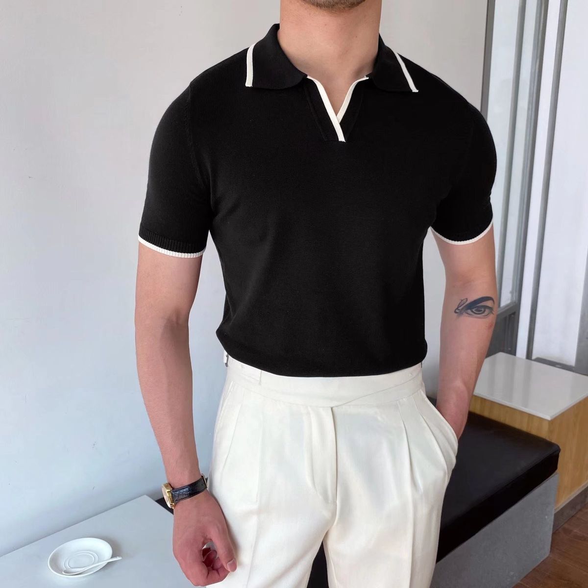 Men's Clothing Casual Lapel Polo Shirt For Men Summer Breathable Fashion Knitted Iron Free Short Sleeve_viptrois.com