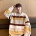 Soft Velvet Color Blocked Striped Knitted Shirt For Autumn And Winter Vintage Versatile Casual Loose_viptrois.com