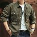 Men's Vintage Denim Jacket With Fleece Lining, Multi-Pocket Workwear Style, Heavyweight Washed Cotton For Winter_viptrois.com