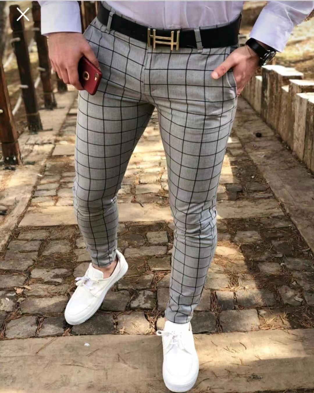Fashionable And Trendy Spring/summer Casual For Men's Small Foot Checkered Pants_viptrois.com