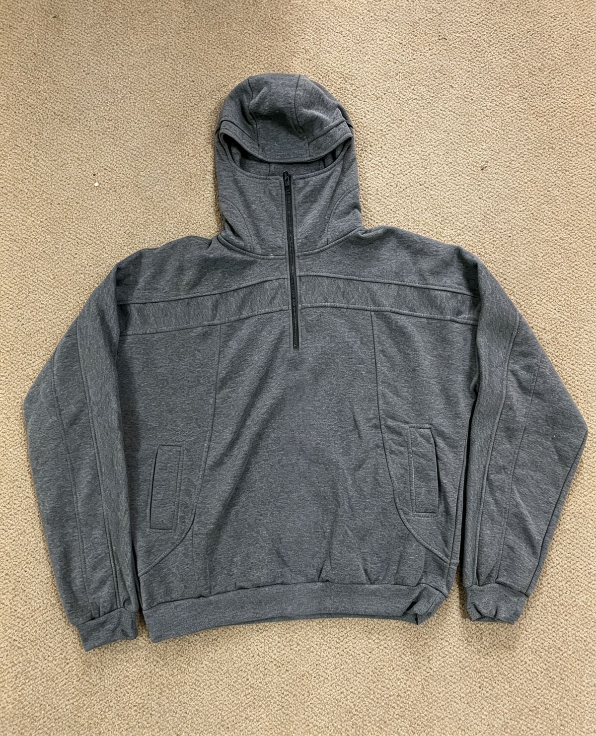 Men's Clothing New Drop Shoulder Retro Hooded Sweatshirt Full Face Long Zipper With Eyelet Hooded Long Sleeves_viptrois.com