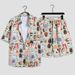 Men's Hawaiian Beach Vacation Loose Fit Couple Trendy Brand Short Sleeve Floral Shirt Casual Two-Piece Set_viptrois.com