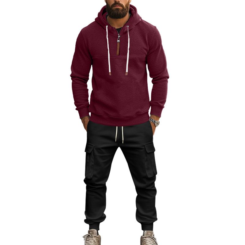 Men's Heavyweight Hooded Sweatshirt And Trousers Set Casual Loose Fit Autumn/Winter Jacket Outfit_viptrois.com